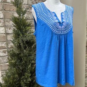 Brand New Susan Graver Sky Blue Embroidered Tank Top
